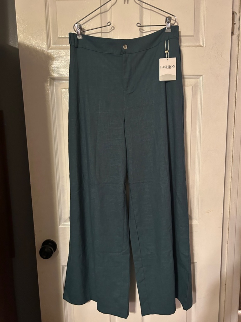 Teal Green Wide-Leg High-Rise Pants